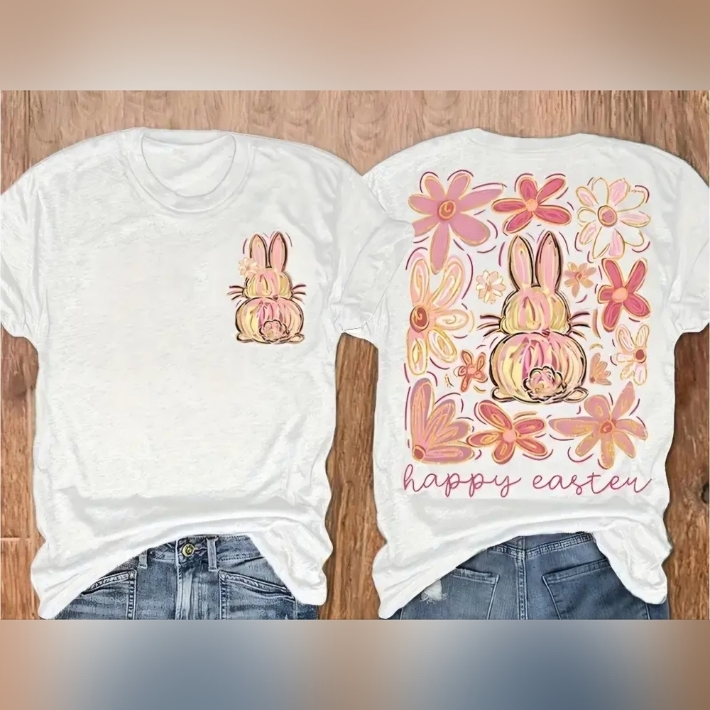Easter Graphic T-Shirt with White Pink Medium